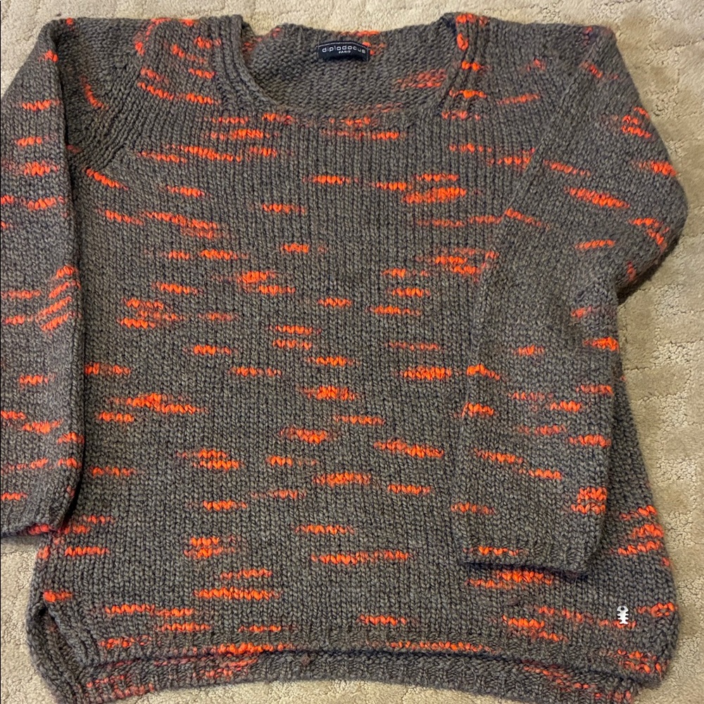 Stylish Women's Charcoal and Orange Crewneck Sweater